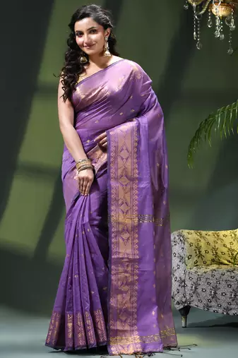 Cotton silk fancy saree for women golden art design sari latest kohinoor design sarees for women