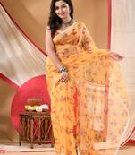 Women's printed organza sari trending rose leaf design fancy wedding saree for women