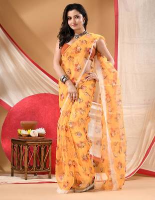 Women's printed organza sari trending rose leaf design fancy wedding saree for women 4