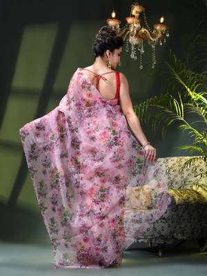 Women's printed organza sari trending rose leaf design fancy wedding saree for women 3