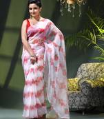 Women's printed organza sari trending rose leaf design fancy wedding saree for women