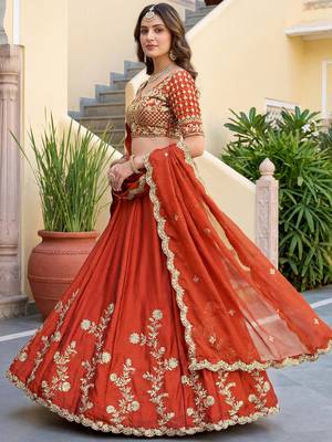 Rust Embroidered Designer Lehenga Choli with Dupatta 2