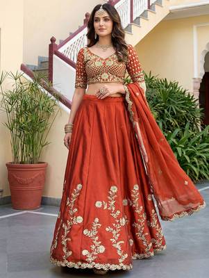 Rust Embroidered Designer Lehenga Choli with Dupatta 3