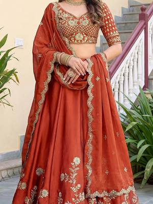 Rust Embroidered Designer Lehenga Choli with Dupatta 4
