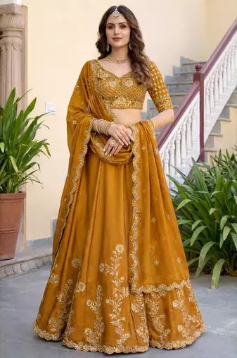 Mustard Embroidered Designer Lehenga Choli with Dupatta