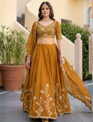 Mustard Embroidered Designer Lehenga Choli with Dupatta 2