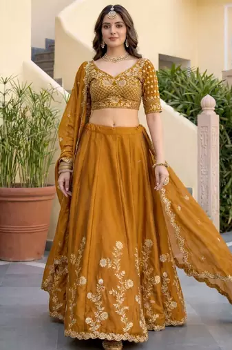 Mustard Embroidered Designer Lehenga Choli with Dupatta