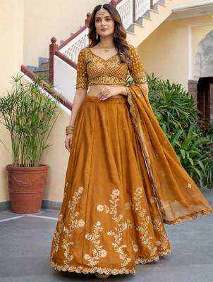 Mustard Embroidered Designer Lehenga Choli with Dupatta 3