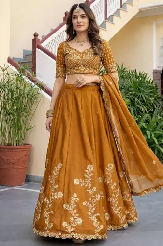 Mustard Embroidered Designer Lehenga Choli with Dupatta