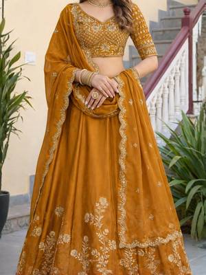 Mustard Embroidered Designer Lehenga Choli with Dupatta 4