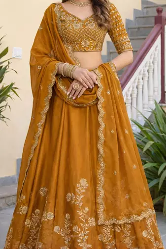 Mustard Embroidered Designer Lehenga Choli with Dupatta