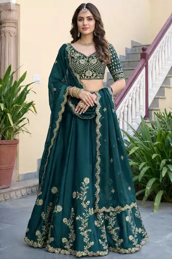 Teal Embroidered Designer Lehenga Choli with Dupatta