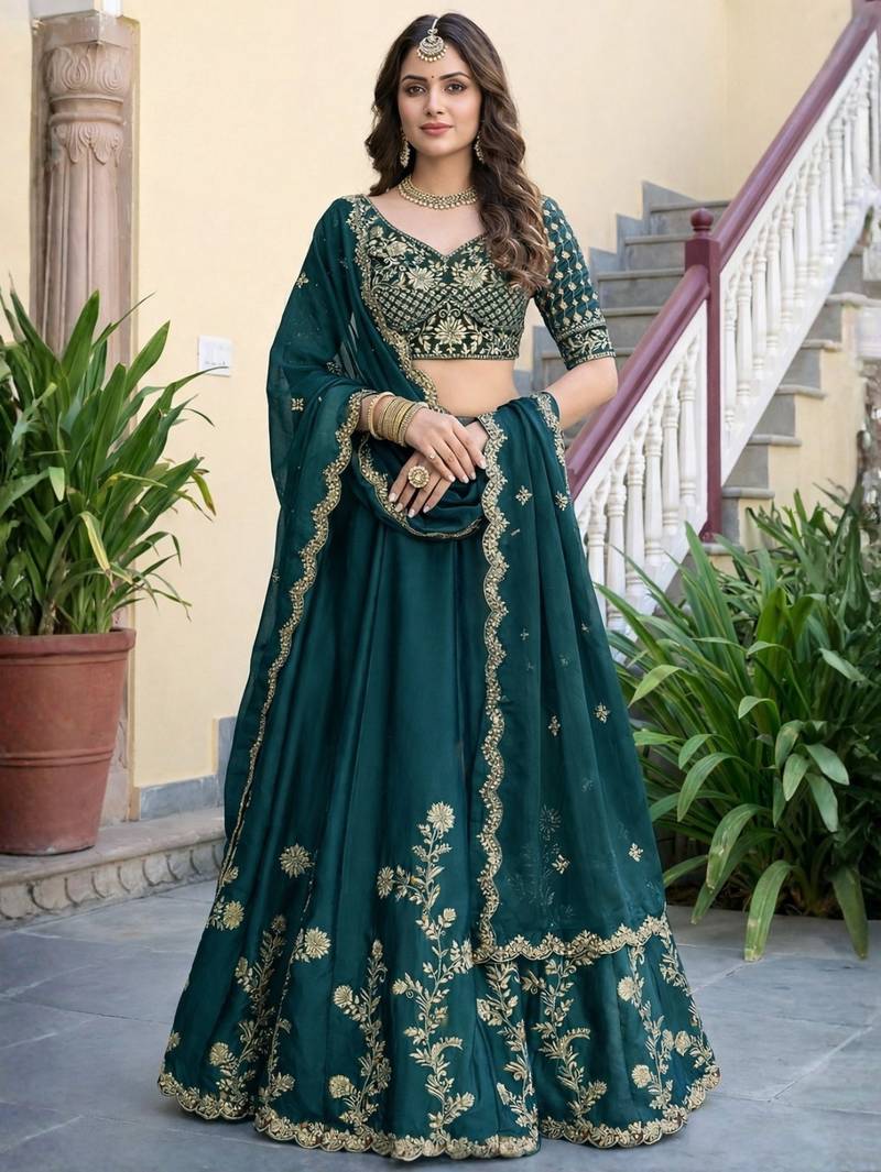 Teal Embroidered Designer Lehenga Choli with Dupatta