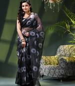 Women's printed organza sari trending rose leaf design fancy wedding saree for women
