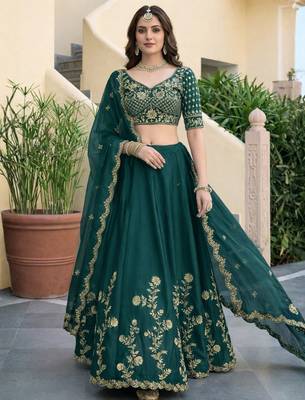 Teal Embroidered Designer Lehenga Choli with Dupatta 2