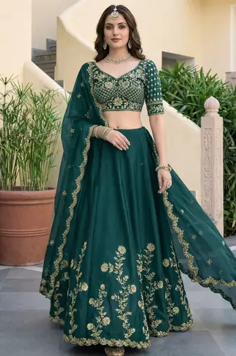 Teal Embroidered Designer Lehenga Choli with Dupatta