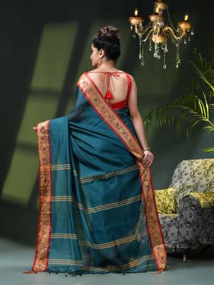 Women's pure cotton silk saree prema design party wear linen handloom fancy cotton saree 3