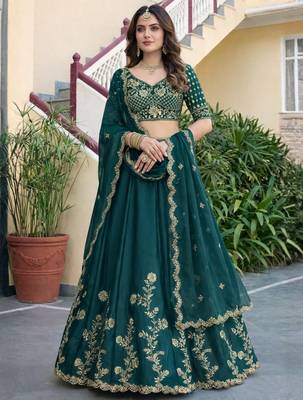 Teal Embroidered Designer Lehenga Choli with Dupatta 3