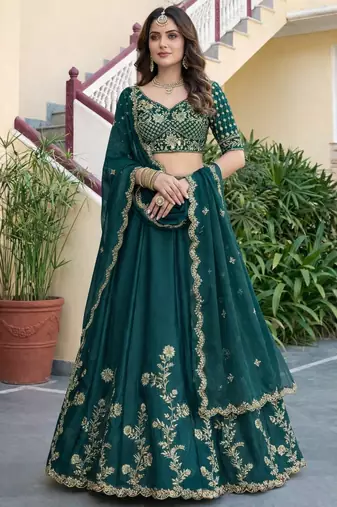 Teal Embroidered Designer Lehenga Choli with Dupatta
