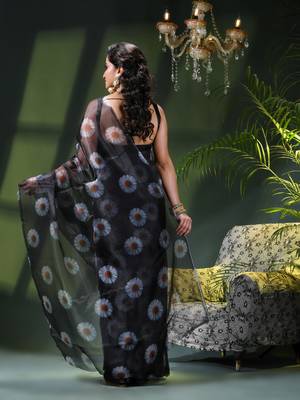 Women's printed organza sari trending rose leaf design fancy wedding saree for women 4