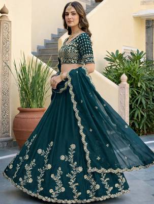 Teal Embroidered Designer Lehenga Choli with Dupatta 4