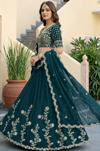 Teal Embroidered Designer Lehenga Choli with Dupatta