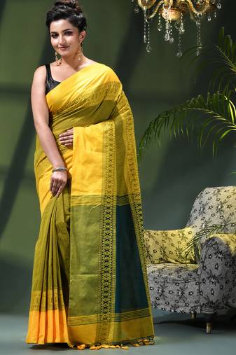 Women's pure cotton silk linen party wear saree diamond handloom design georgette zari cotton saree