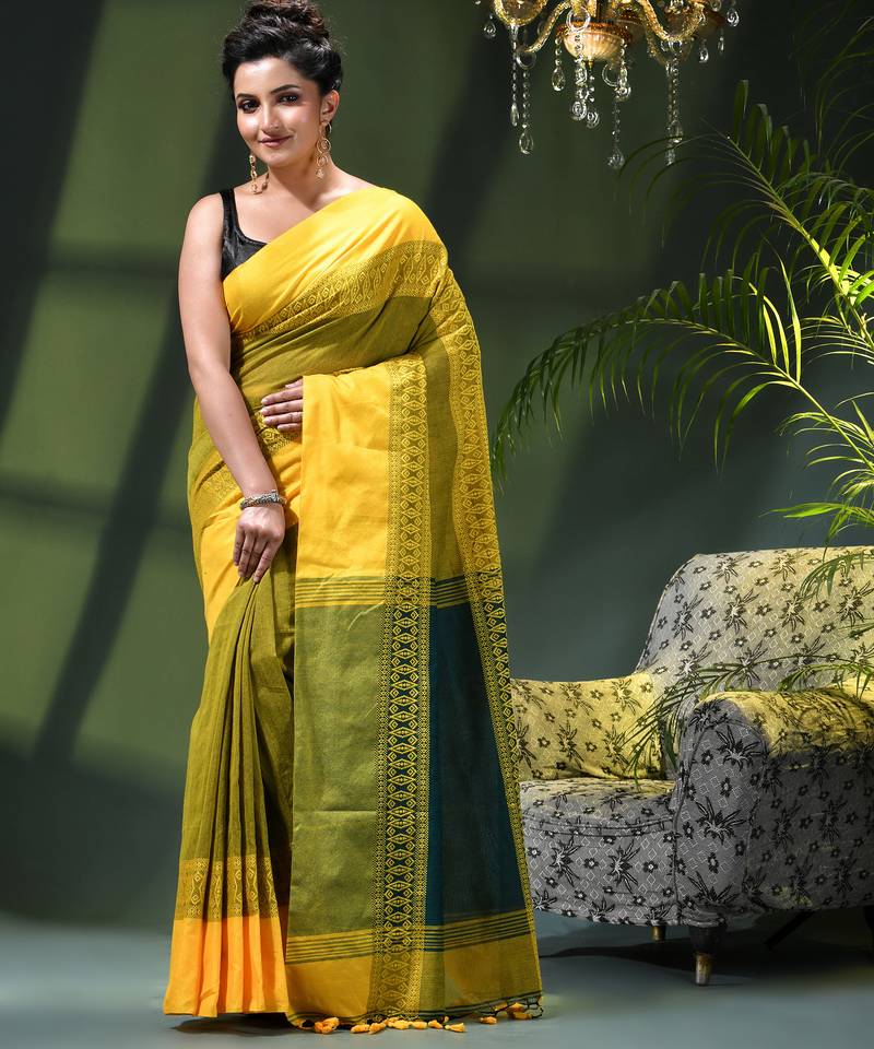 Women's pure cotton silk linen party wear saree diamond handloom design georgette zari cotton saree