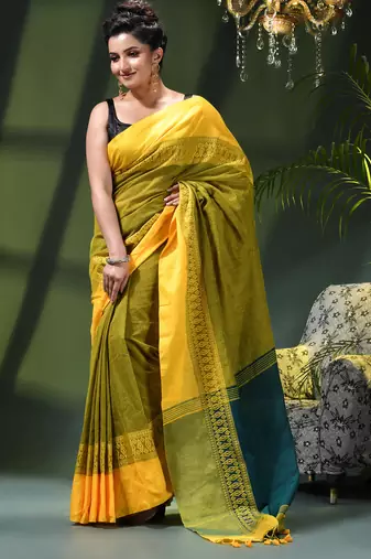 Women's pure cotton silk linen party wear saree diamond handloom design georgette zari cotton saree