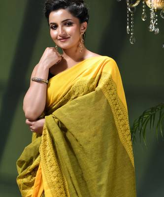 Women's pure cotton silk linen party wear saree diamond handloom design georgette zari cotton saree 5