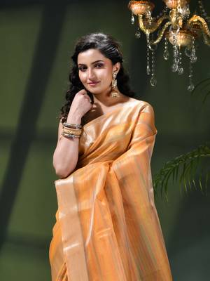 Kanjivaram silk saree trendy kora tissue desinge organza swarnika zari banarasi saree for women 4