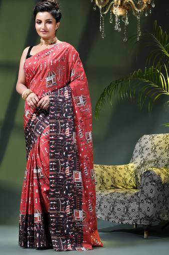 Women's kalamkari silk sarees fancy satin party wear printed kalamkari soft saree for women
