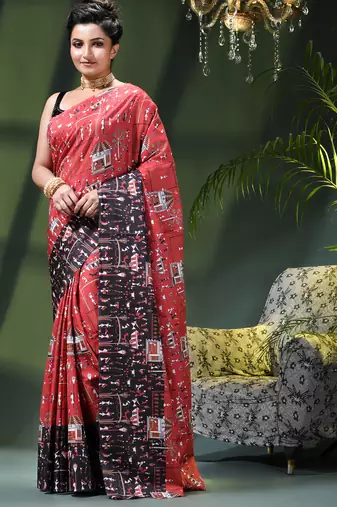 Women's kalamkari silk sarees fancy satin party wear printed kalamkari soft saree for women