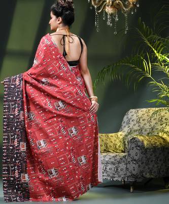 Women's kalamkari silk sarees fancy satin party wear printed kalamkari soft saree for women 2