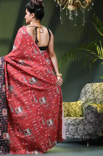 Women's kalamkari silk sarees fancy satin party wear printed kalamkari soft saree for women