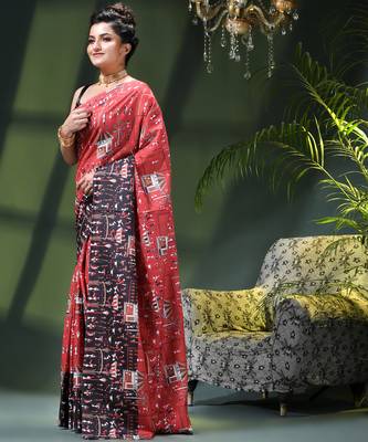 Women's kalamkari silk sarees fancy satin party wear printed kalamkari soft saree for women 3