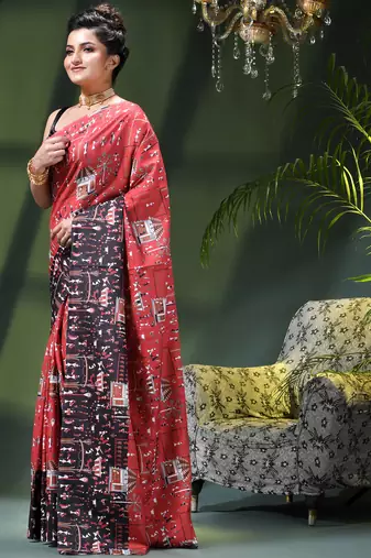 Women's kalamkari silk sarees fancy satin party wear printed kalamkari soft saree for women