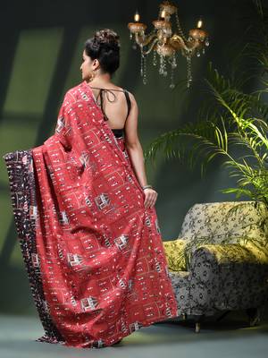 Women's kalamkari silk sarees fancy satin party wear printed kalamkari soft saree for women 4