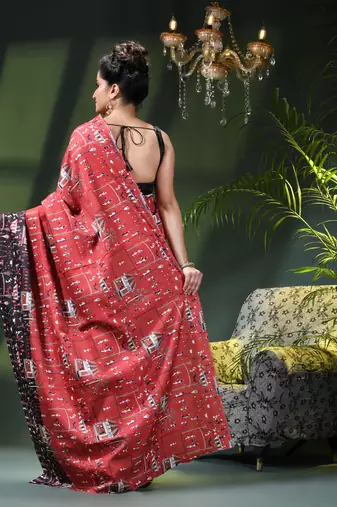 Women's kalamkari silk sarees fancy satin party wear printed kalamkari soft saree for women