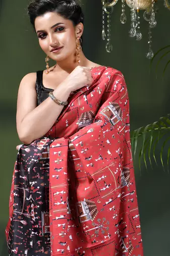 Women's kalamkari silk sarees fancy satin party wear printed kalamkari soft saree for women