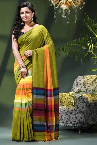 Women's pure cotton chettinad linen silk saree rainbow design daily wear fancy wedding cotton saree
