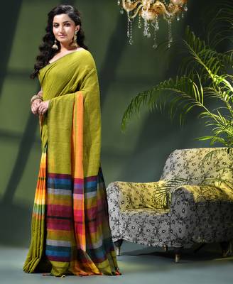 Women's pure cotton chettinad linen silk saree rainbow design daily wear fancy wedding cotton saree 2