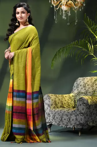 Women's pure cotton chettinad linen silk saree rainbow design daily wear fancy wedding cotton saree