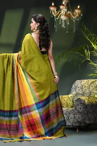Women's pure cotton chettinad linen silk saree rainbow design daily wear fancy wedding cotton saree