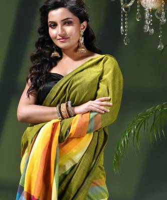 Women's pure cotton chettinad linen silk saree rainbow design daily wear fancy wedding cotton saree 4