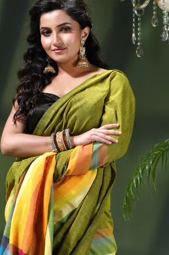 Women's pure cotton chettinad linen silk saree rainbow design daily wear fancy wedding cotton saree