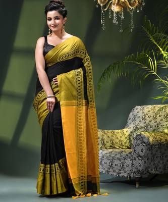 Women's pure cotton silk linen party wear saree diamond handloom design georgette zari cotton saree 1