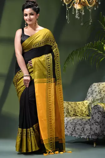 Women's pure cotton silk linen party wear saree diamond handloom design georgette zari cotton saree