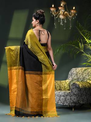Women's pure cotton silk linen party wear saree diamond handloom design georgette zari cotton saree 3