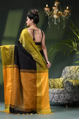 Women's pure cotton silk linen party wear saree diamond handloom design georgette zari cotton saree